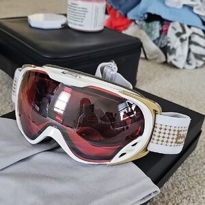 Bolle White and Gold Ski Goggles with Red Lens